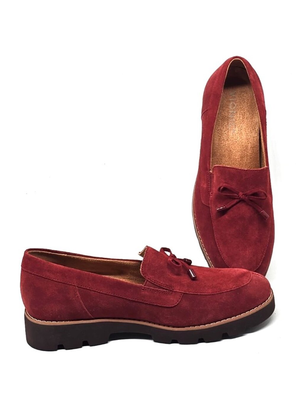 Vionic Finley Red Suede Bow Slip-on Loafers Women's Size 7.5W